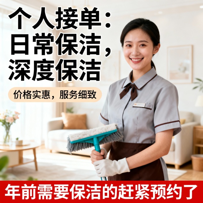 个人接单：日常保洁，深度保洁  价格实惠，服务细致 年前需要保洁的赶紧预约了预览效果
