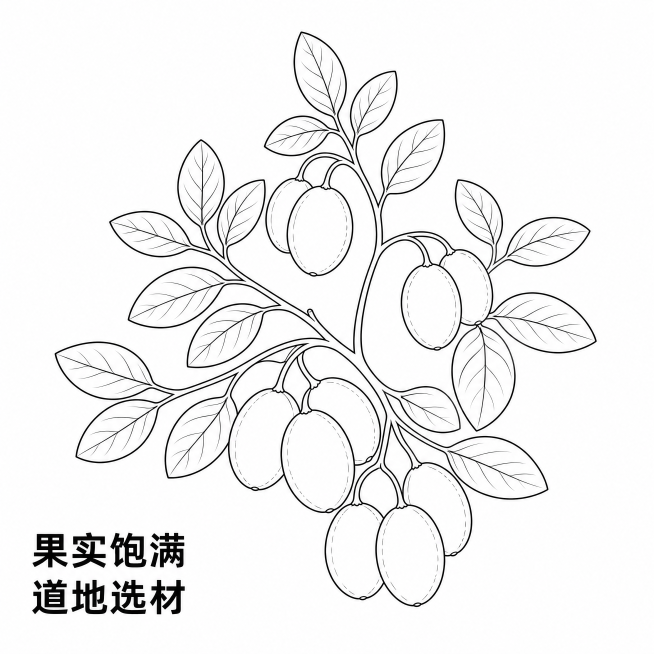 [酸枣仁结果枝-造型2] 酸枣仁结果特写不同造型线稿图。
[氛围风格] 简约干净中草药植物线稿艺术；
[画质] 高清矢量线条感，线条流畅均匀，画面干净通透，细节清晰。
[元素] 参考原图线稿风格，构图预览效果