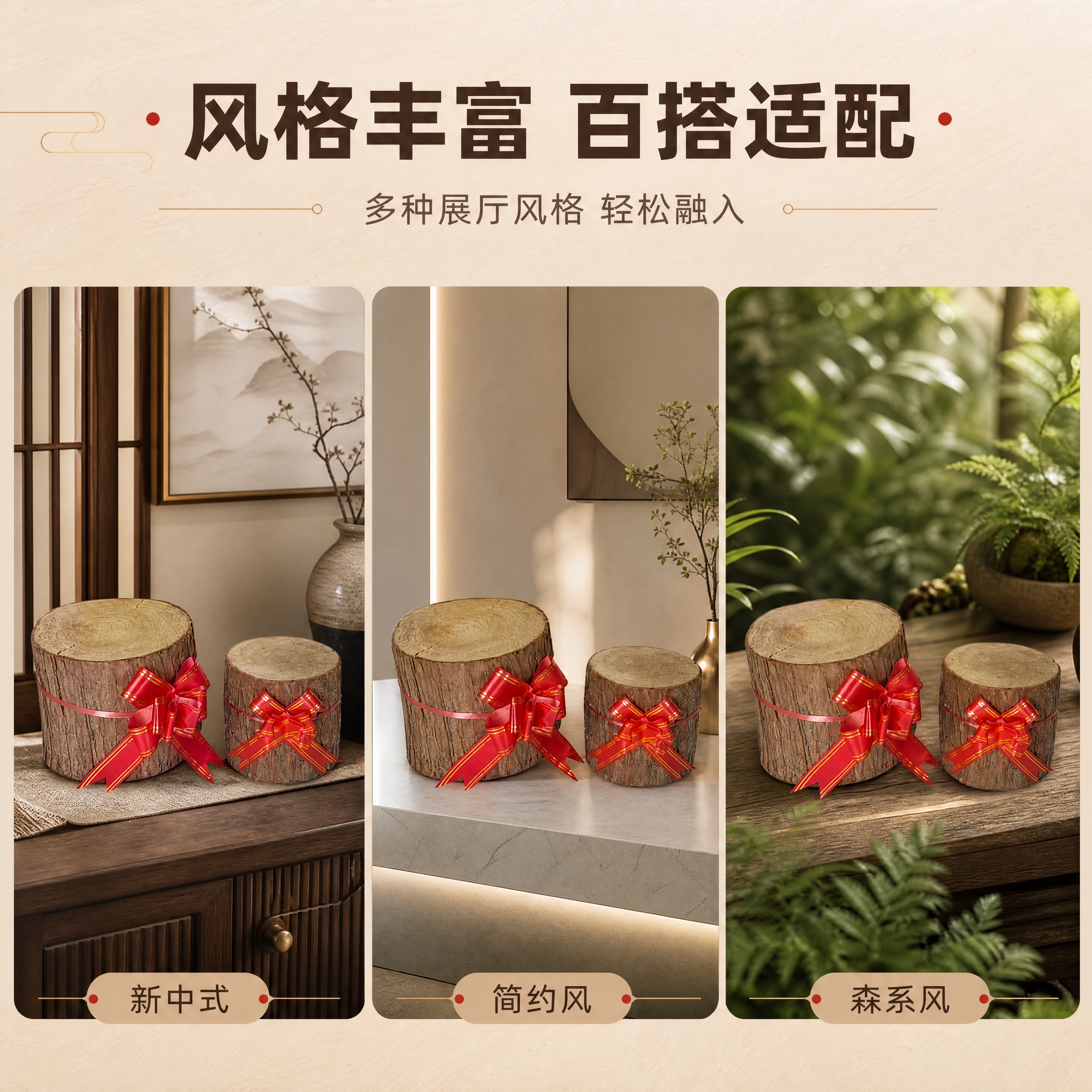 [商品] 使用【图5】两款杉墩木段红绳花摆件（带手参照）；保留… - 图片创意预览