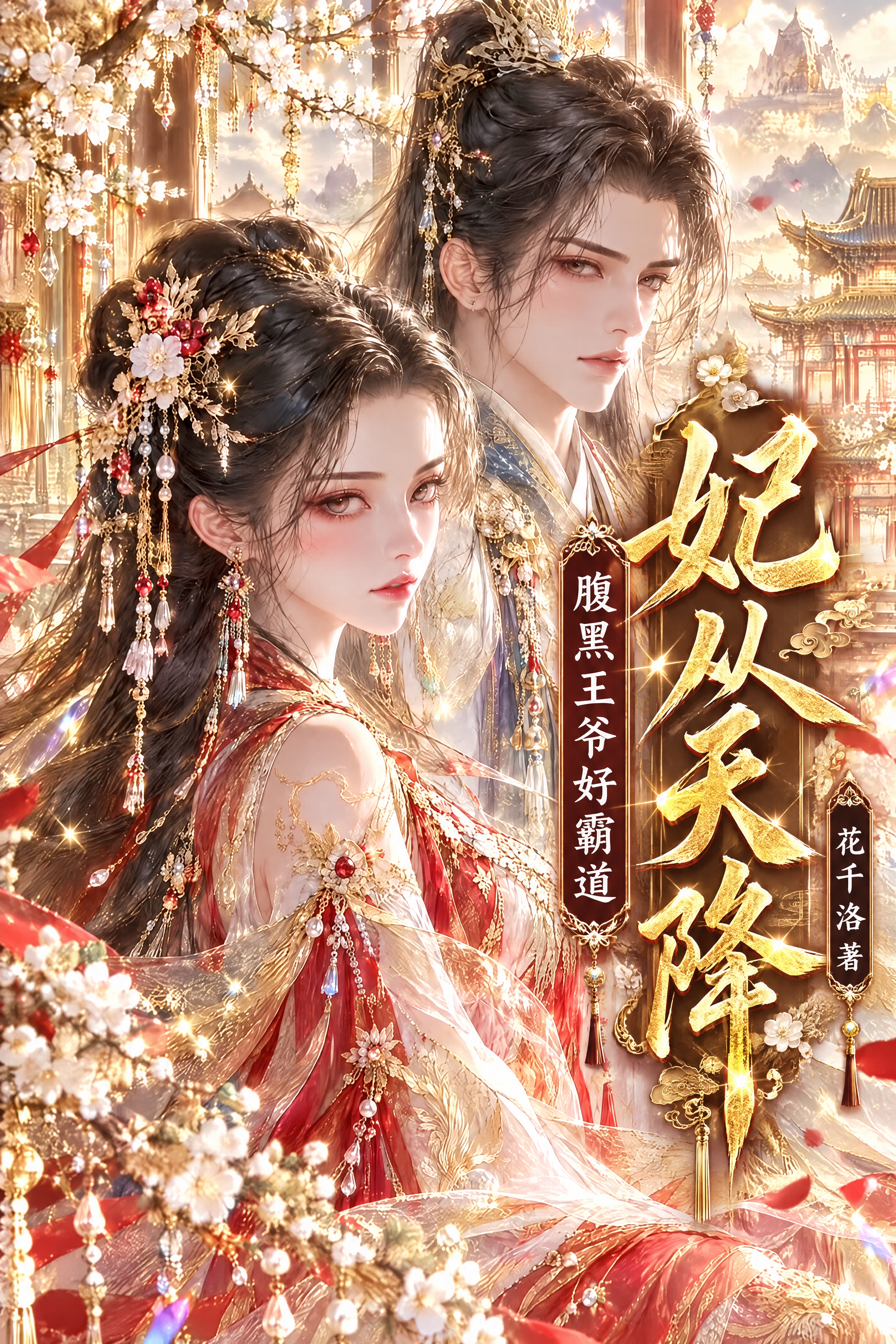 在这张清冷仙气华丽风格的男女主图上添加小说封面文字。右侧竖排大… - 图片创意预览