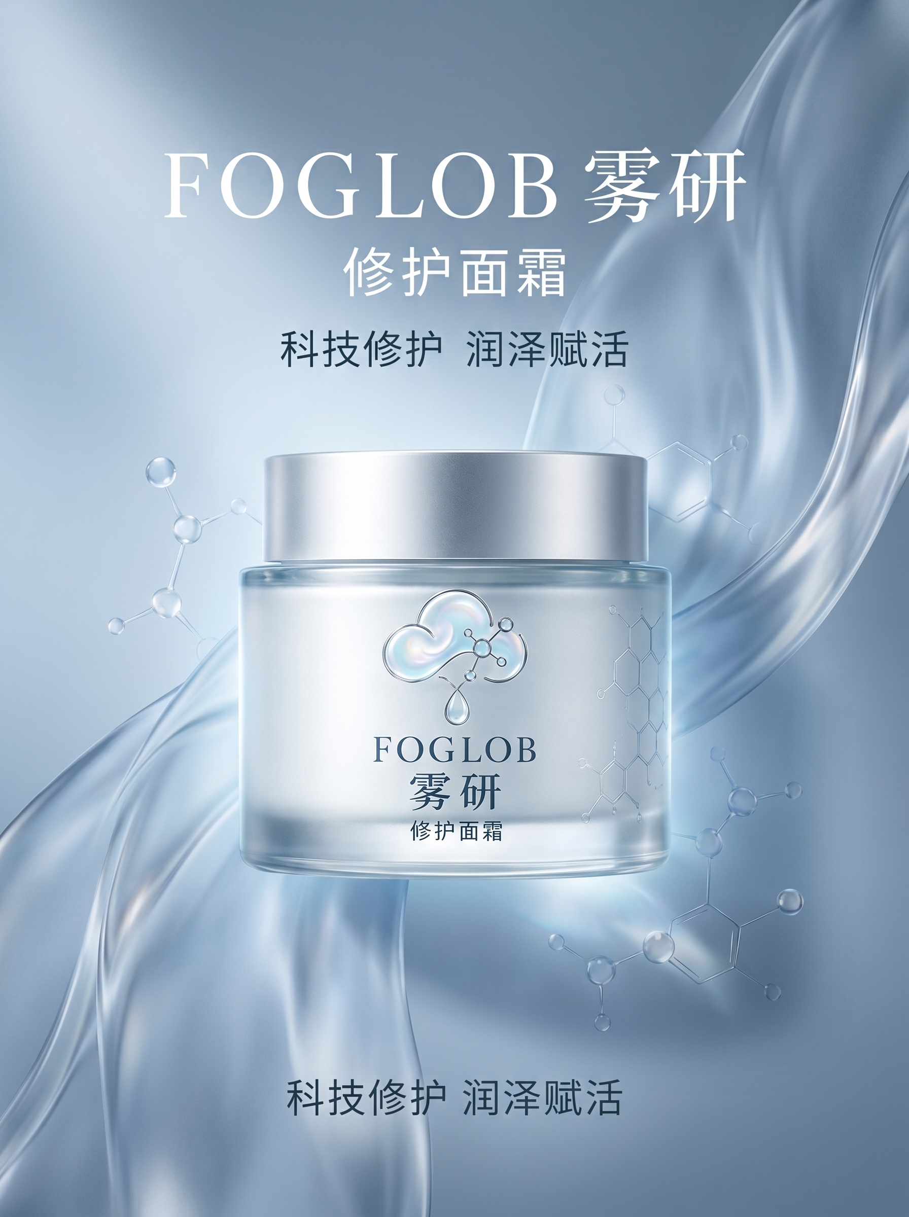 雾研修护面霜宣传海报，高级简约风格，突出产品，符合科技护肤品牌… - 图片创意预览