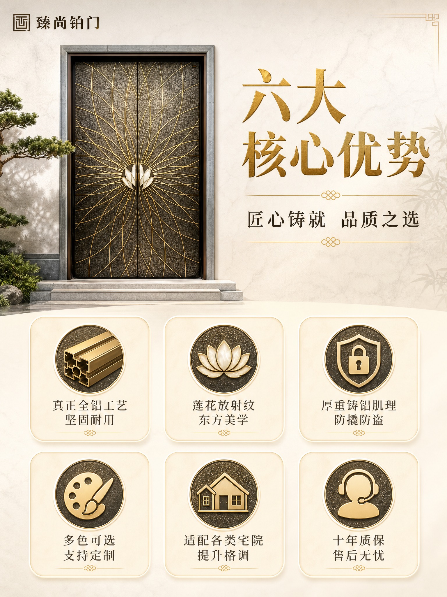 [商品] 使用【图1】莲花放射纹全铝别墅双开大门；保留深古铜色… - 图片创意预览
