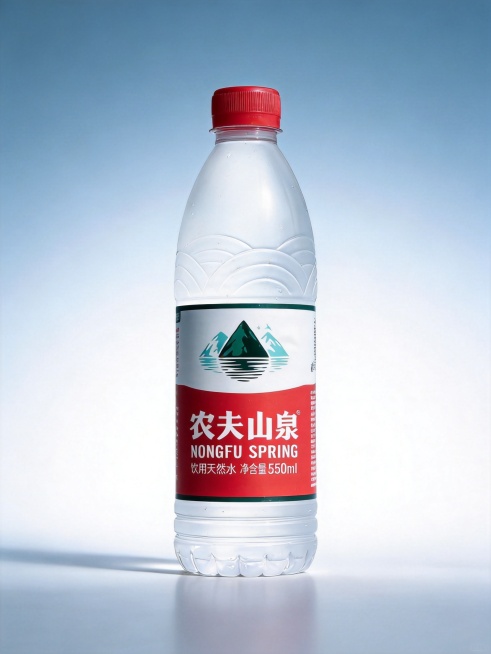 生成电商产品主图，整瓶展示农夫山泉天然饮用水，产品清晰突出，商品展示风格，干净清爽预览效果