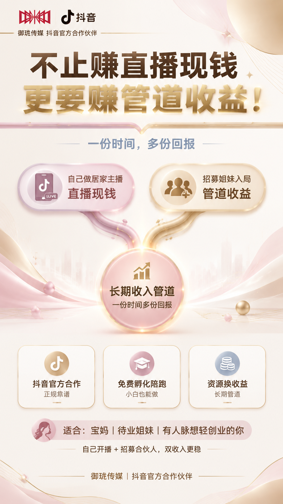 一张竖版9:16的朋友圈资源合伙人招商海报，女性友好的轻招商风… - 图片创意预览