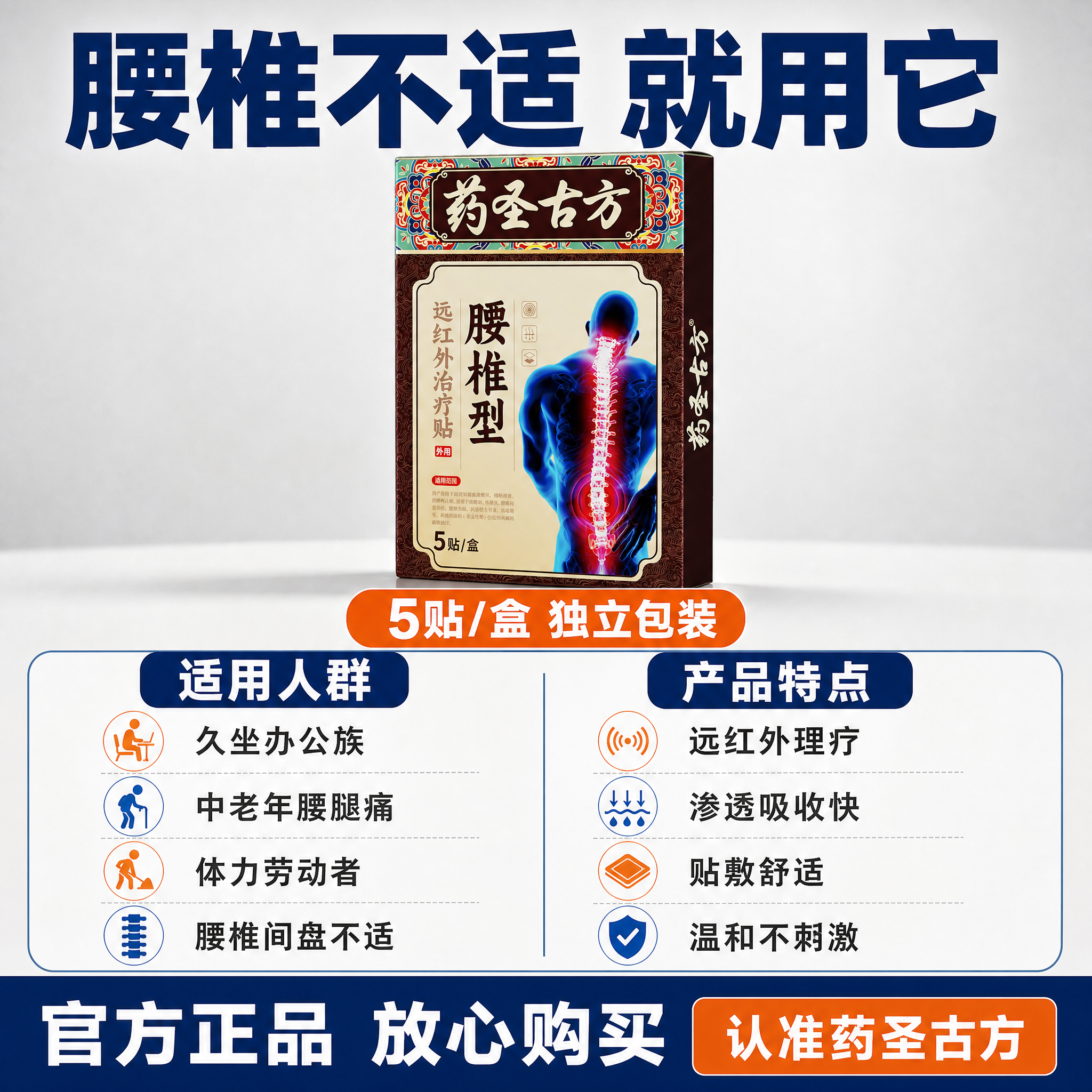 [主图-5] 腰椎治疗贴规格与适用人群总览，任务是帮助用户决策… - 图片创意预览