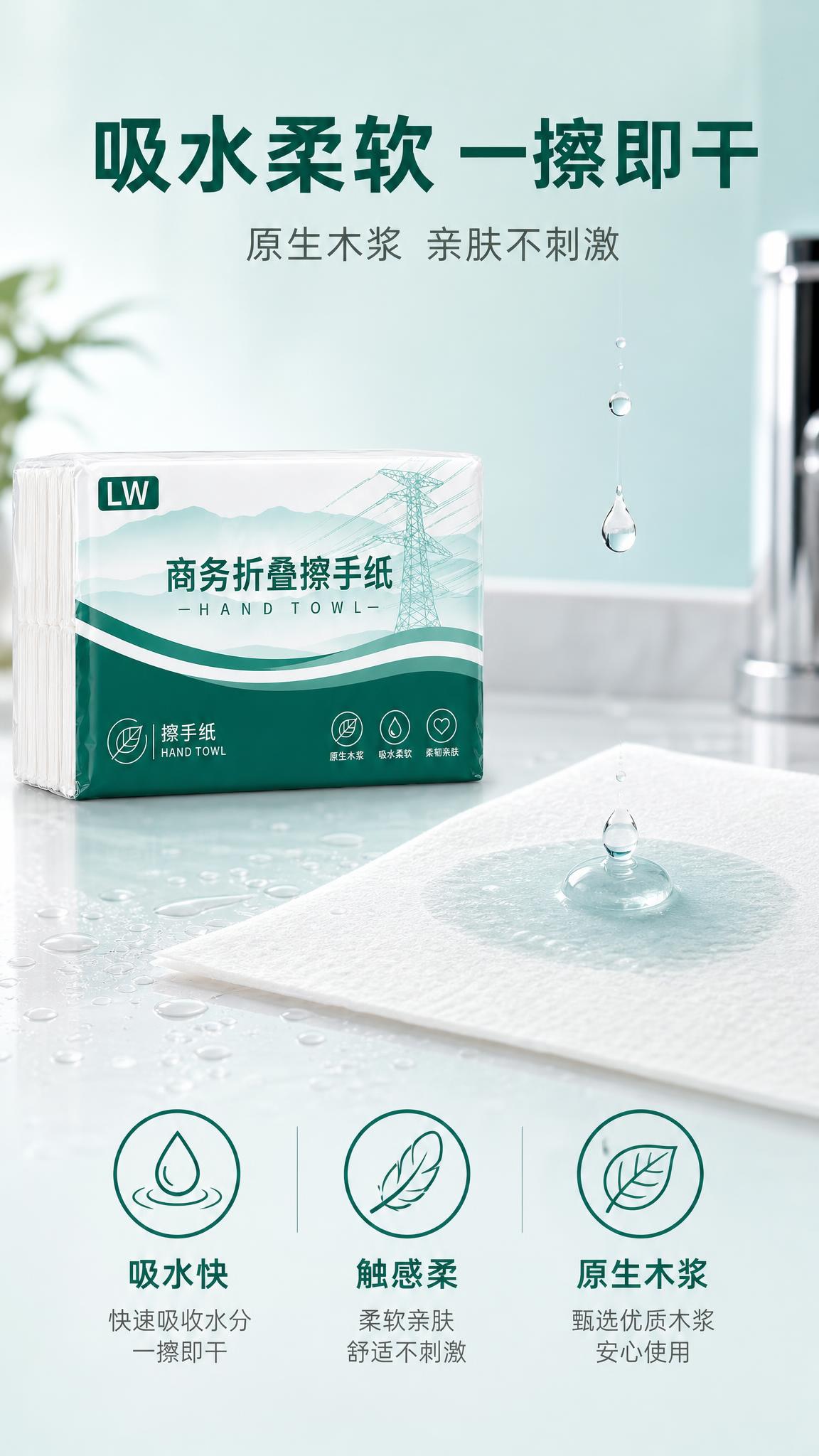 [主图-2] 主题：核心卖点-吸水柔软效果证明，直观展示擦手纸… - 图片创意预览