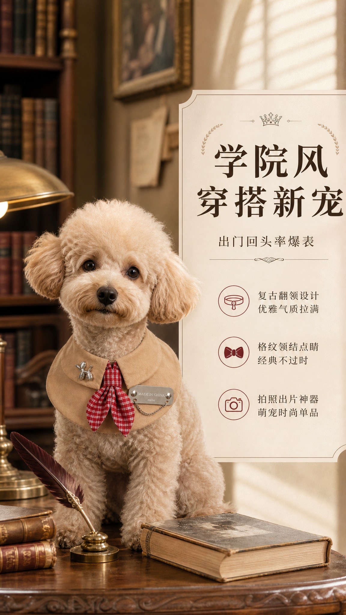 [商品] 使用【图1】老钱风宠物围兜，佩戴在一只优雅的中小型犬… - 图片创意预览