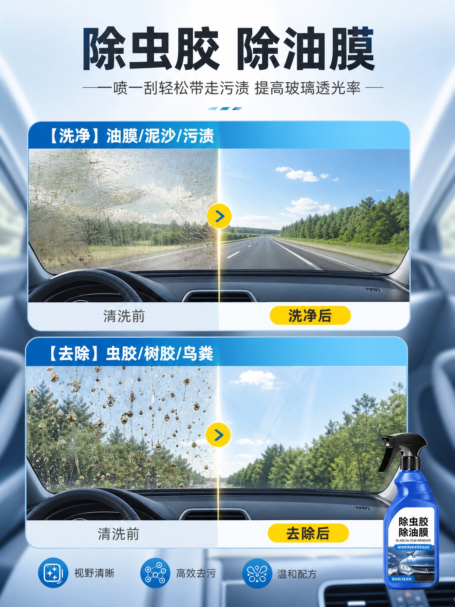 [商品] 使用【图4】除虫胶除油膜效果参考图，提取上下两组对比… - 图片创意预览