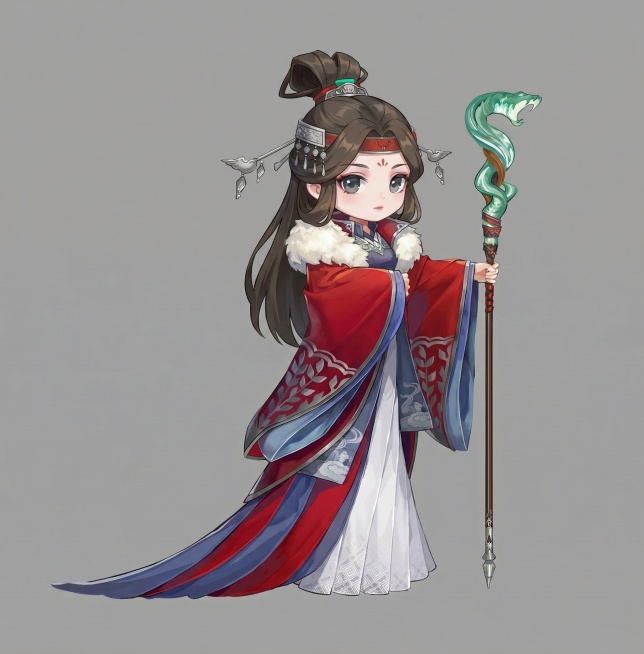 把图二的角色变成图一的大头Q版风格，纯灰色背景预览效果