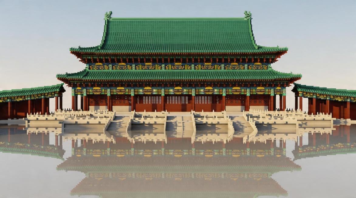 移除图片中所有文字，包括左上角竖向文字、红色印章和底部文字，将文字区域填充为和背景一致的浅灰色，保留原建筑和水面倒影，其余内容保持不变预览效果