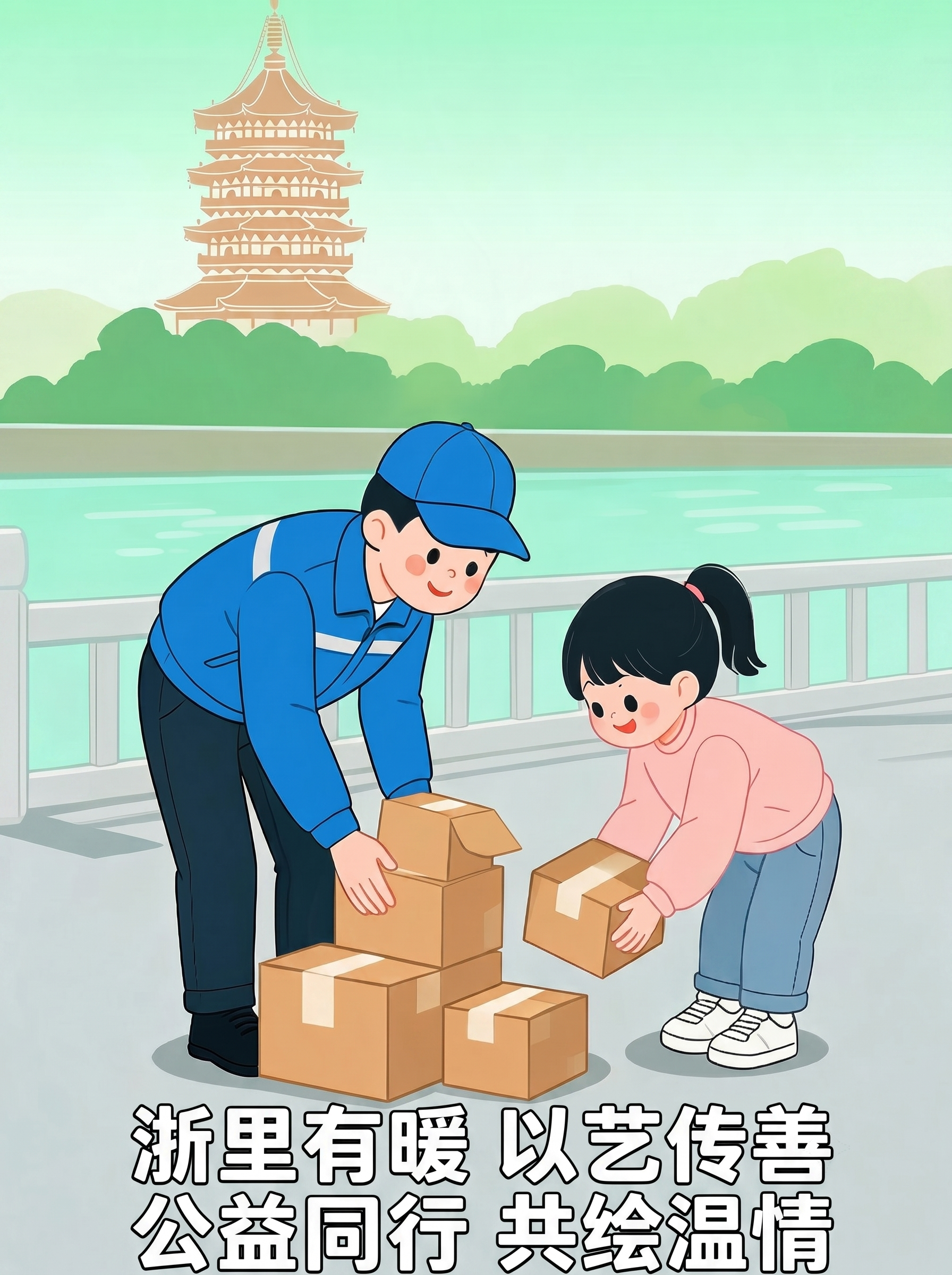 「图片1」帮我把“浙里有暖 以艺传善 公益同行 共绘温情”导入… - 图片创意预览