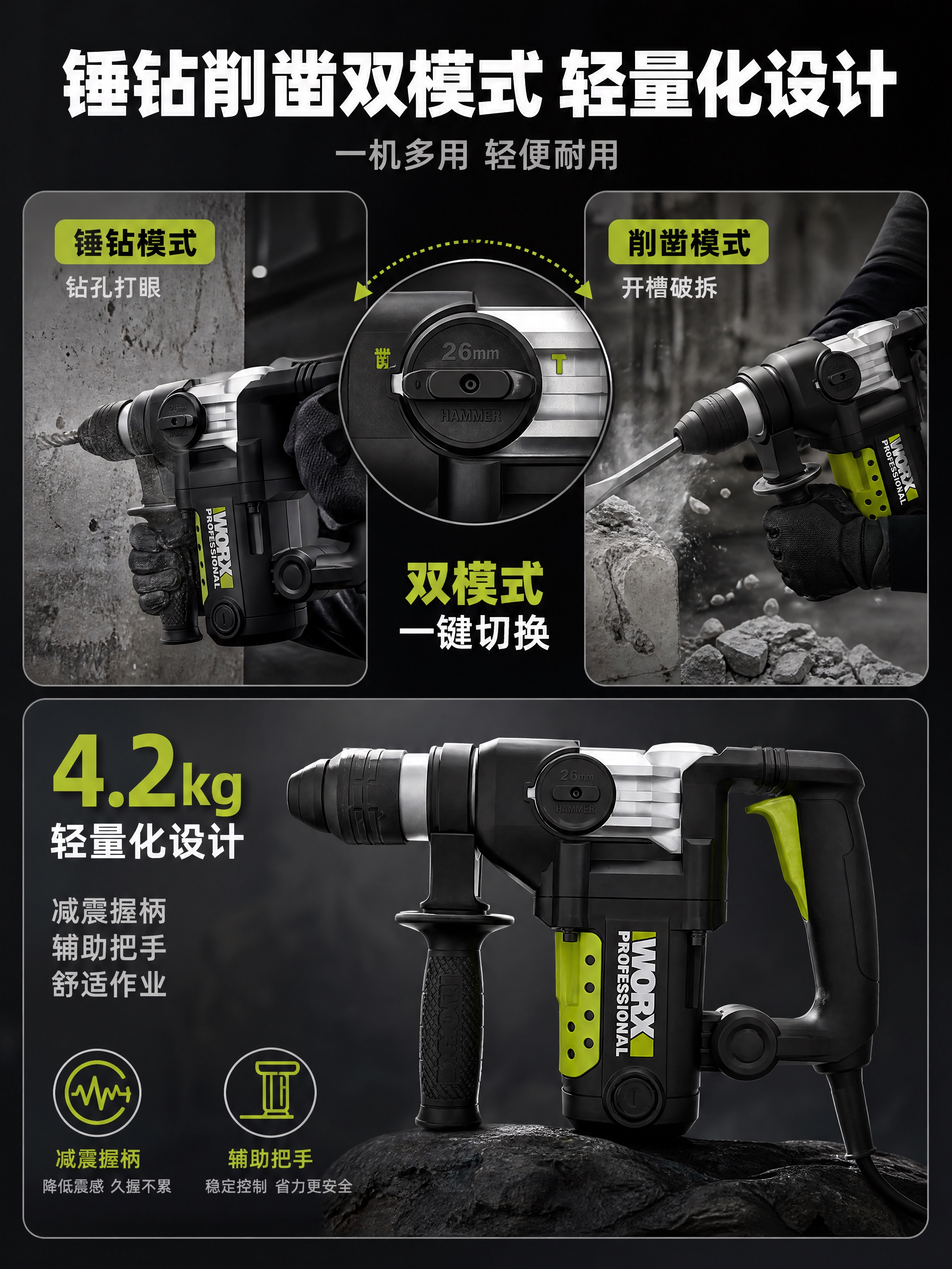 [商品] 使用【图1】威克士WU327D 1010W工业级电锤… - 图片创意预览