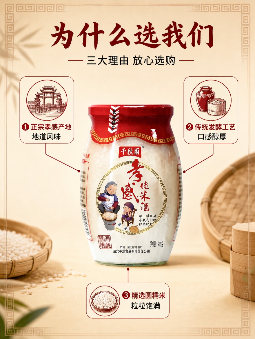 [商品] 使用【图1】千秋雨孝感佬米酒900g玻璃瓶装；保留瓶… - 图片创意预览