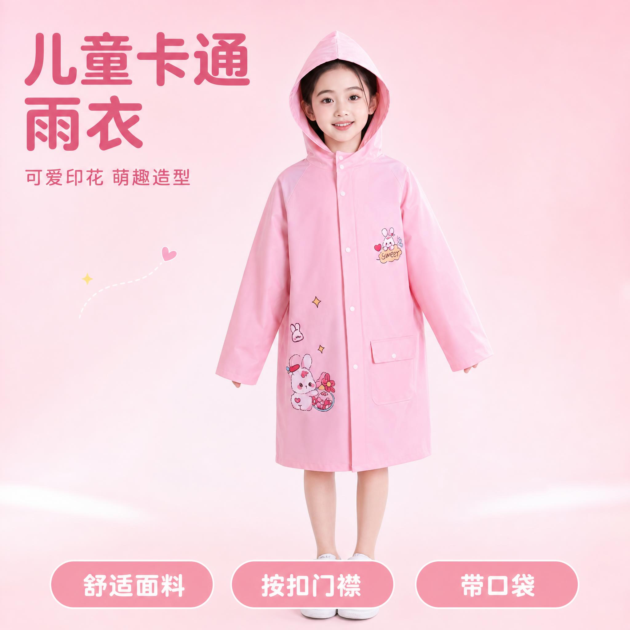 [主图-1] 粉色兔子款儿童雨衣首图，突出可爱卡通与萌趣造型。… - 图片创意预览