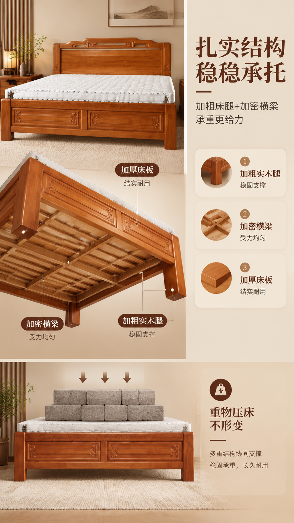 [商品] 使用【图3】全实木大床的床架与床板结构、【图1】床垫… - 图片创意预览
