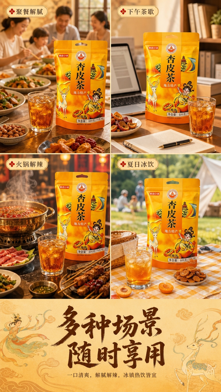 [商品] 使用【图5】【图7】杏皮茶成品与包装；保留包装设计与… - 图片创意预览