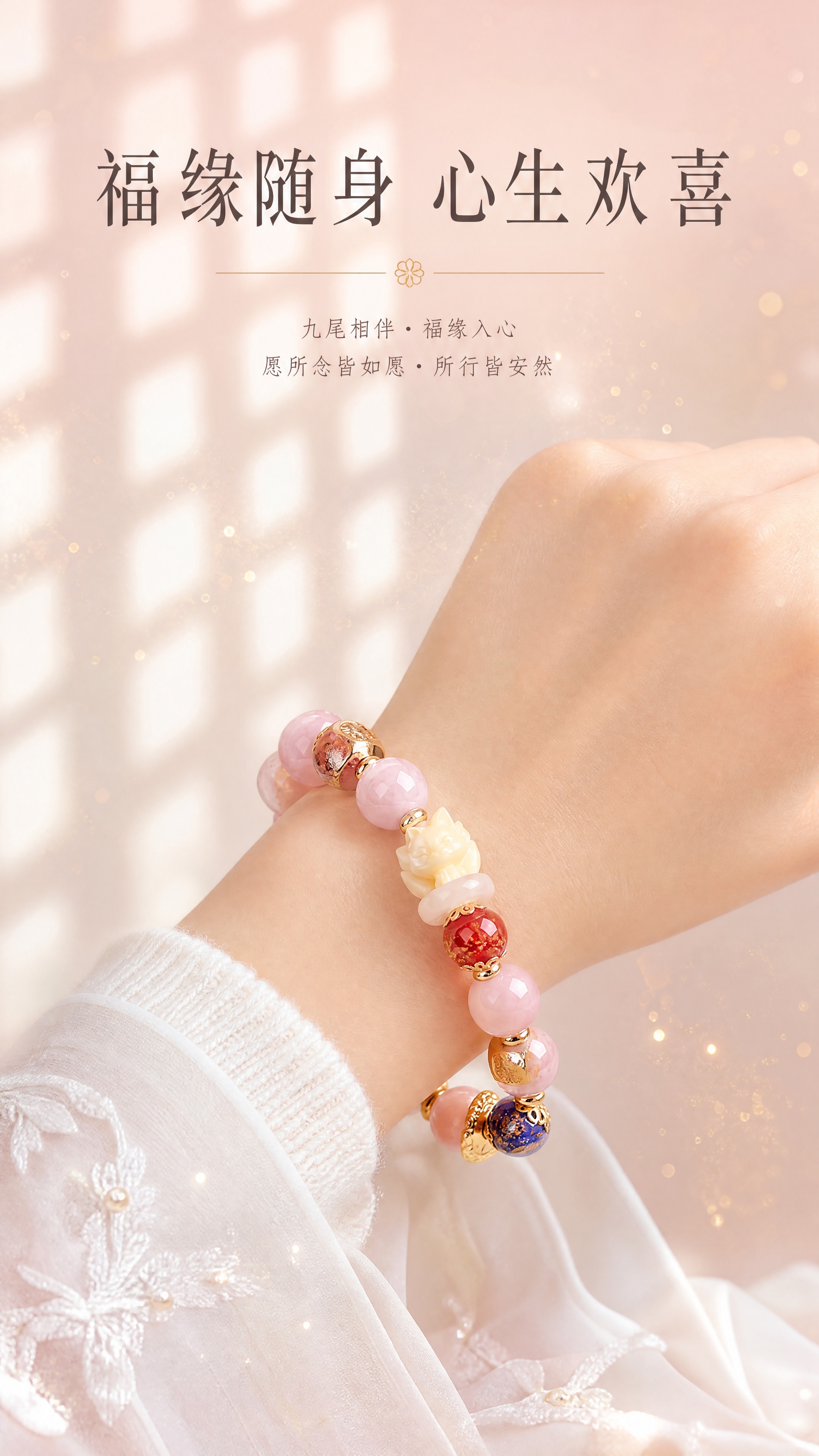 [商品] 使用【图1】九尾狐香灰琉璃手串；保留手串整体结构、粉… - 图片创意预览