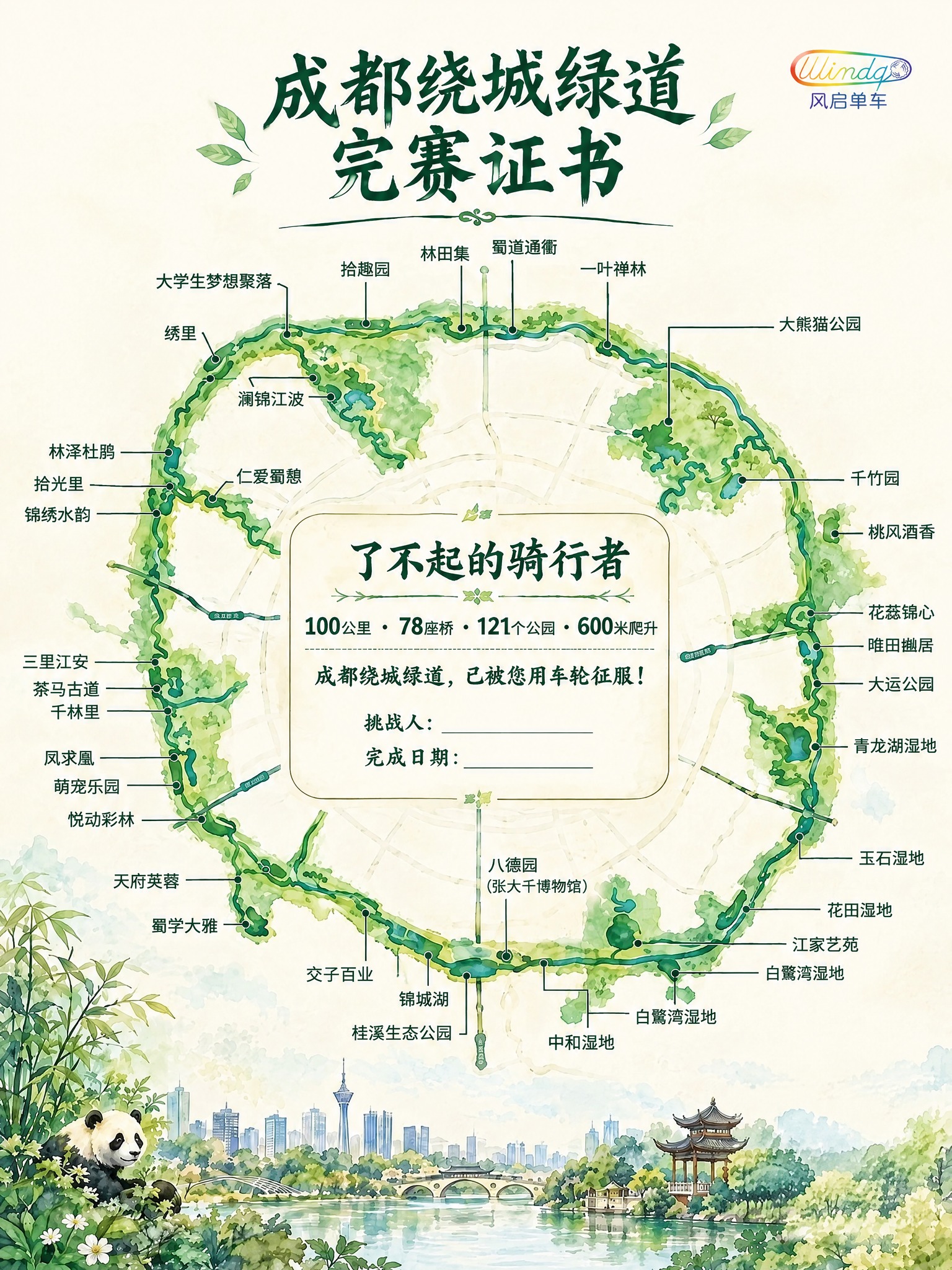 在这张成都绕城绿道证书图上进行以下精确的文字清理和修改：1.… - 图片创意预览