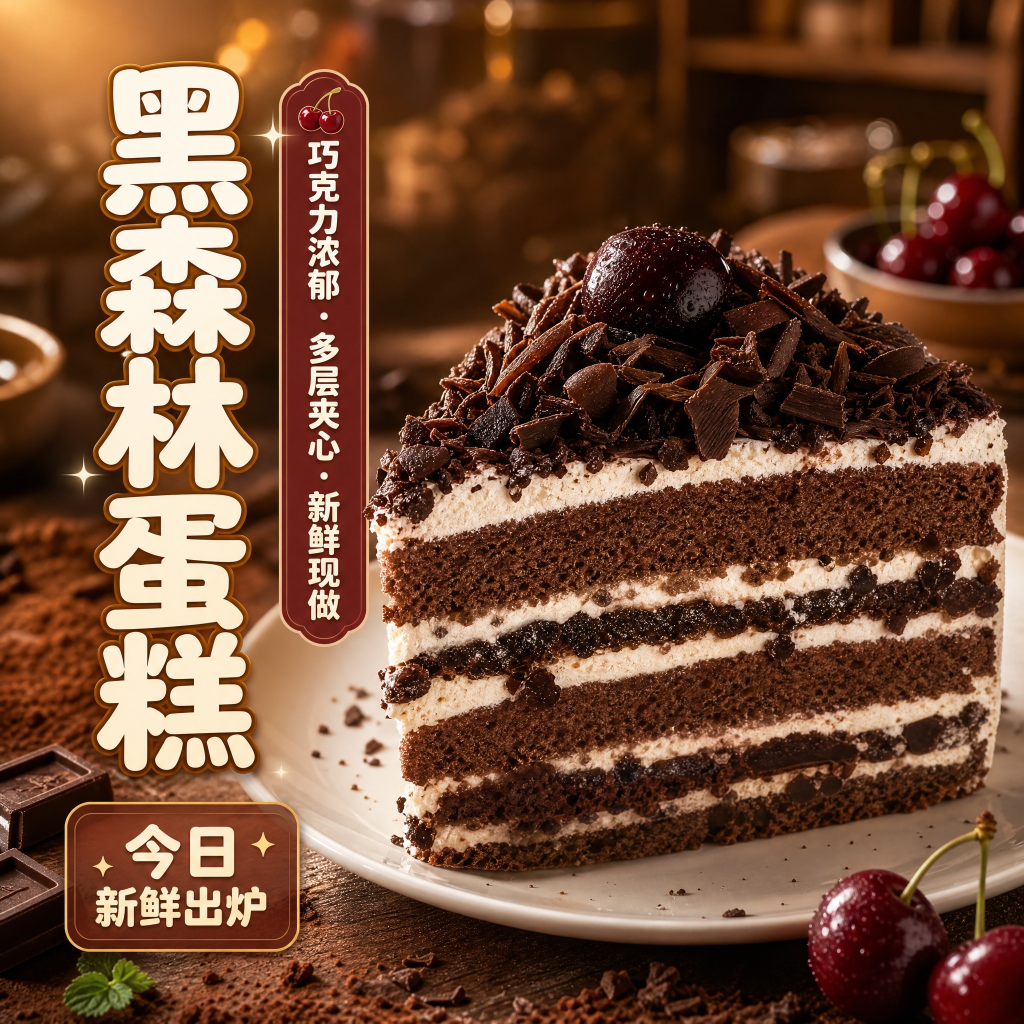 [主图-1] 黑森林蛋糕首图，突出食欲感与点击率，主题为浓郁巧… - 图片创意预览
