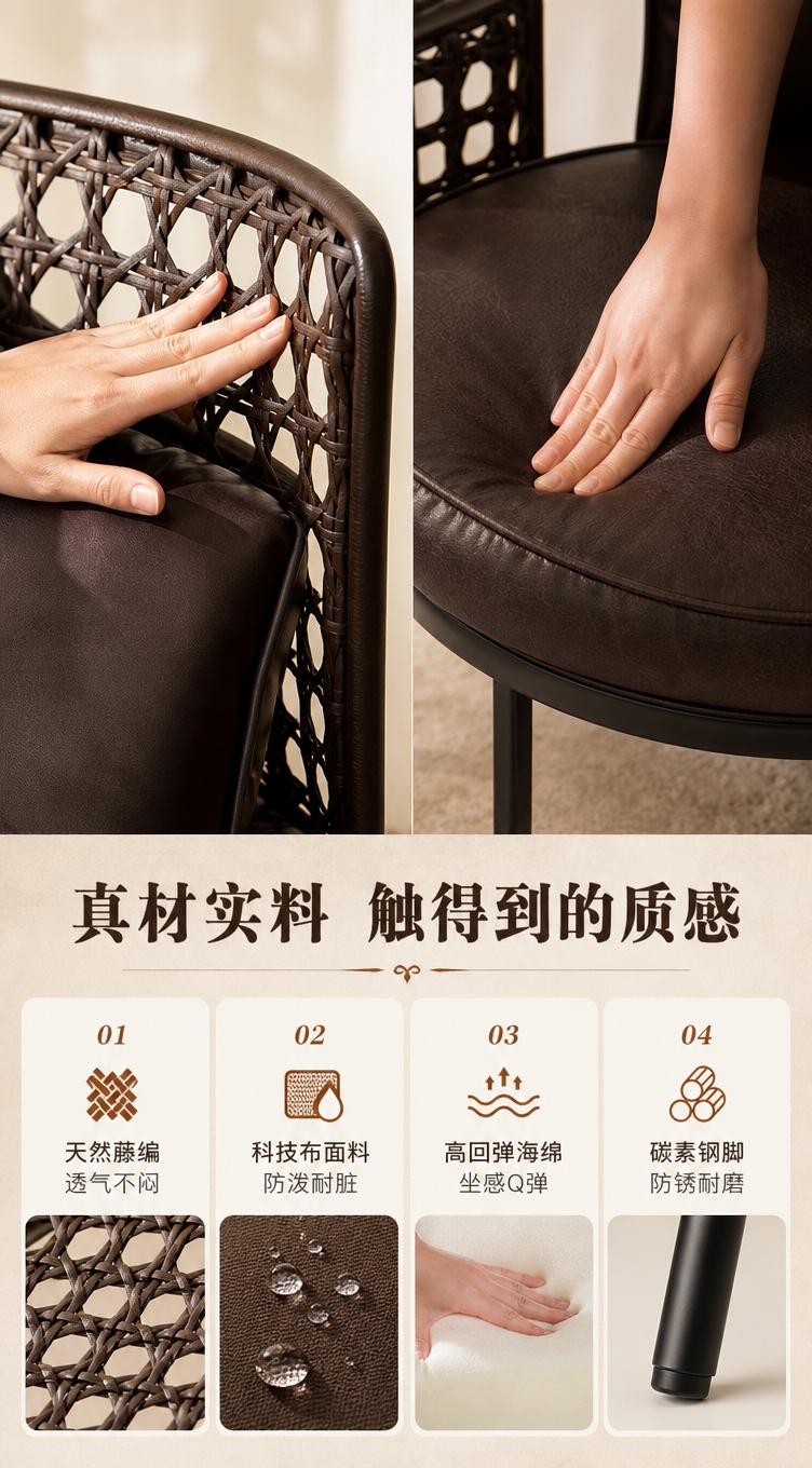 [商品] 使用【图1】深棕色藤编靠背休闲椅；保留藤编方格靠背、… - 图片创意预览