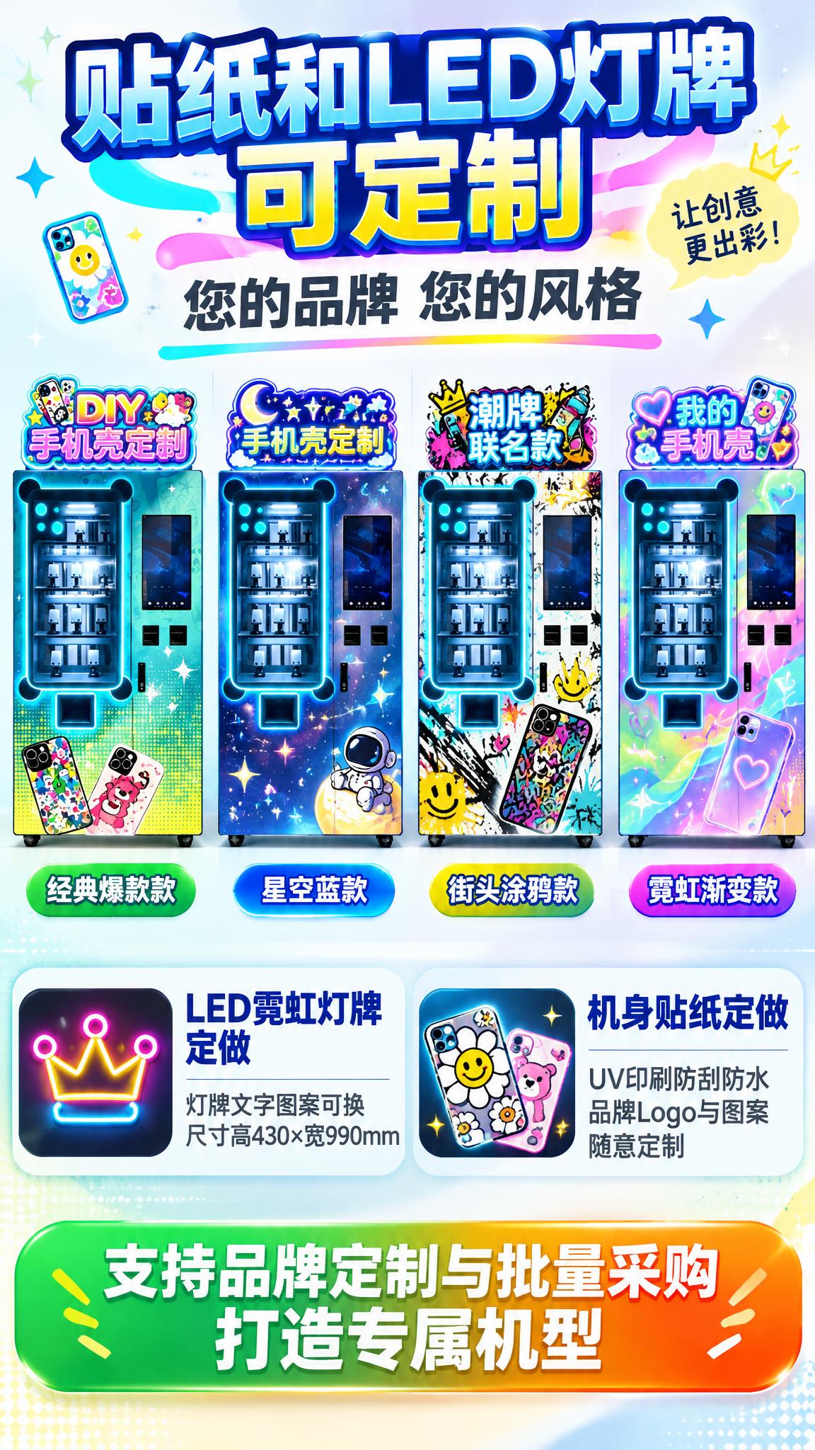 [详情页-4 贴纸和LED灯牌可定制] DIY手机壳自助打印贩… - 图片创意预览