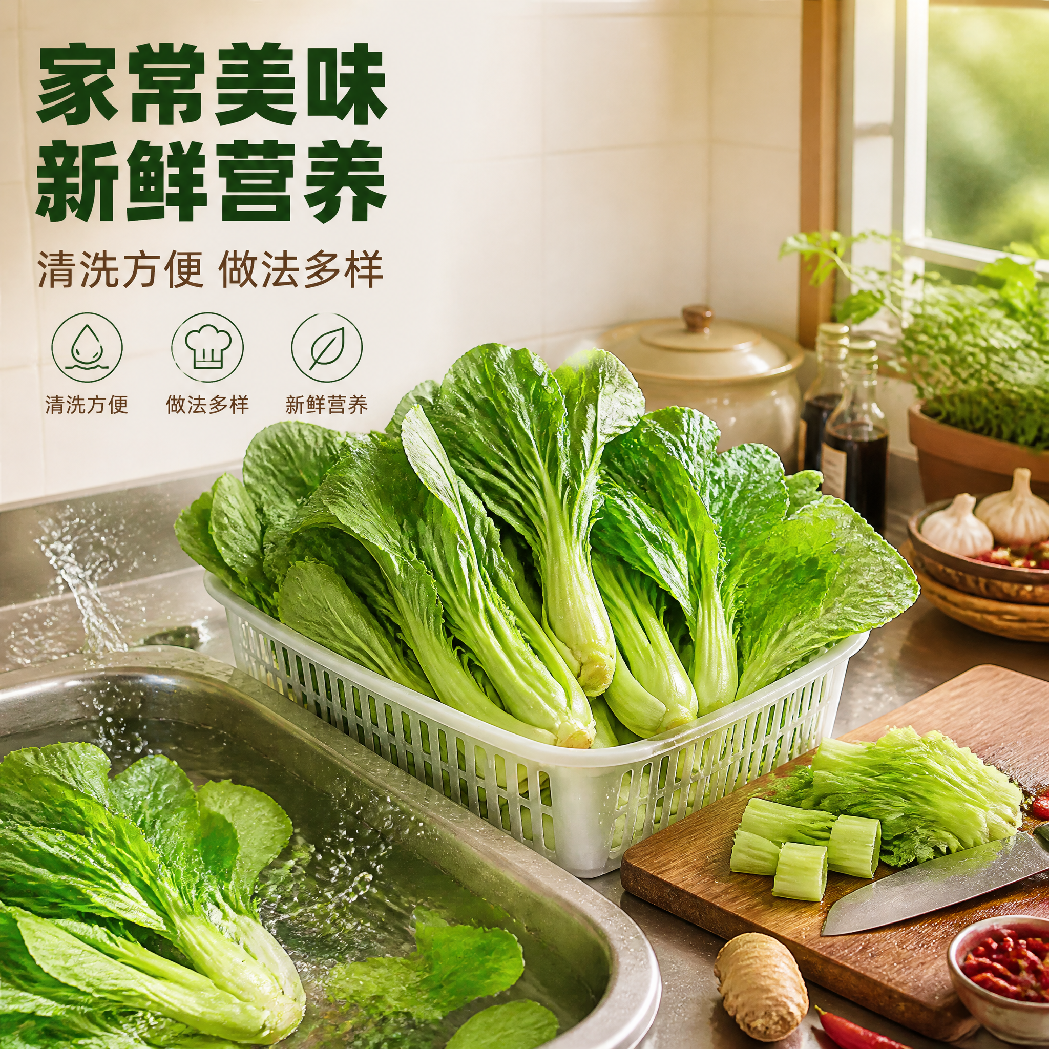 [主图-4] 芥菜 家庭厨房清洗烹饪场景主题。 [统一基调]… - 图片创意预览