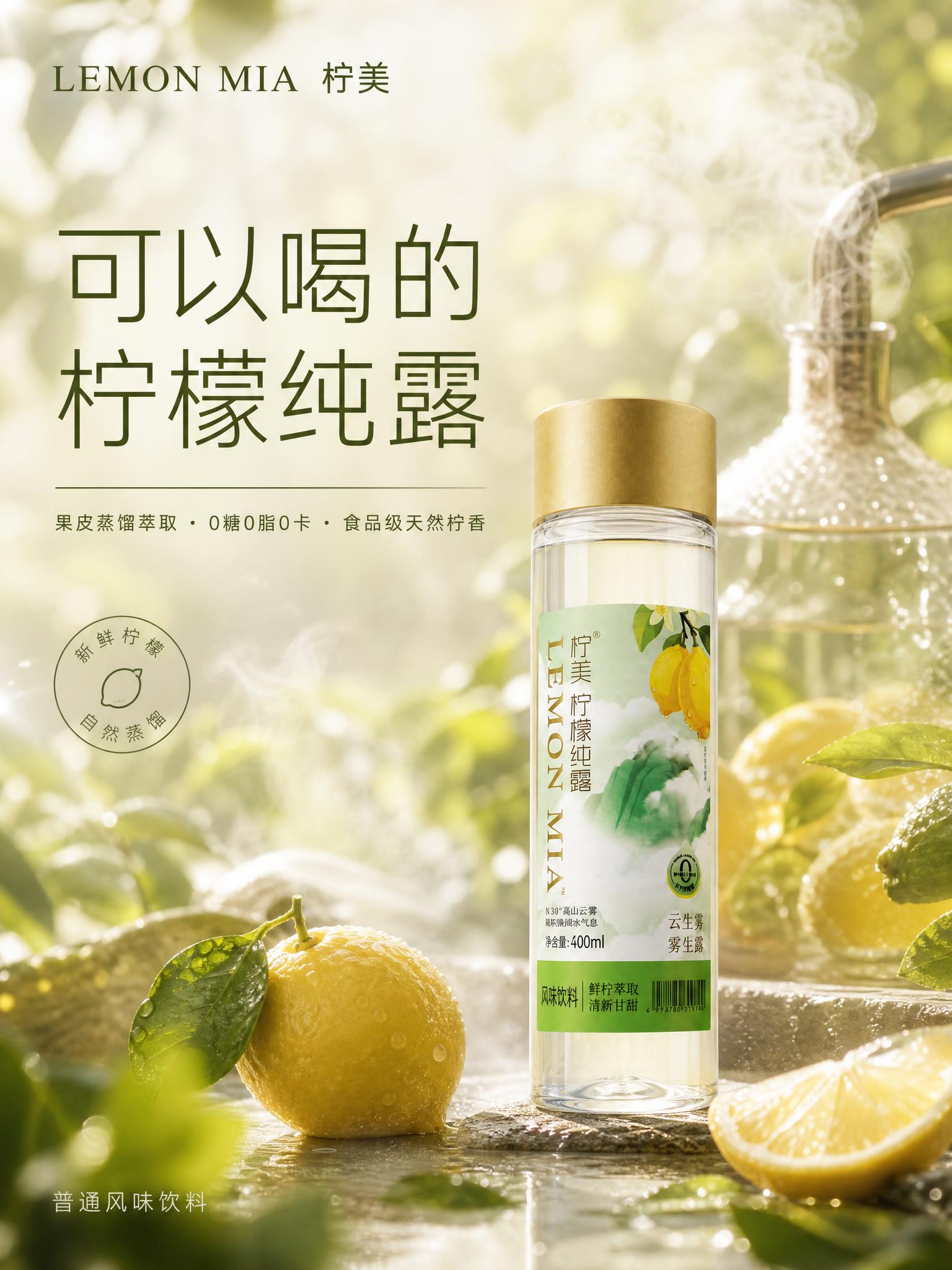 大场景氛围感主图，清透高级护肤纯露风格，整体浅黄浅绿渐变色调，… - 图片创意预览