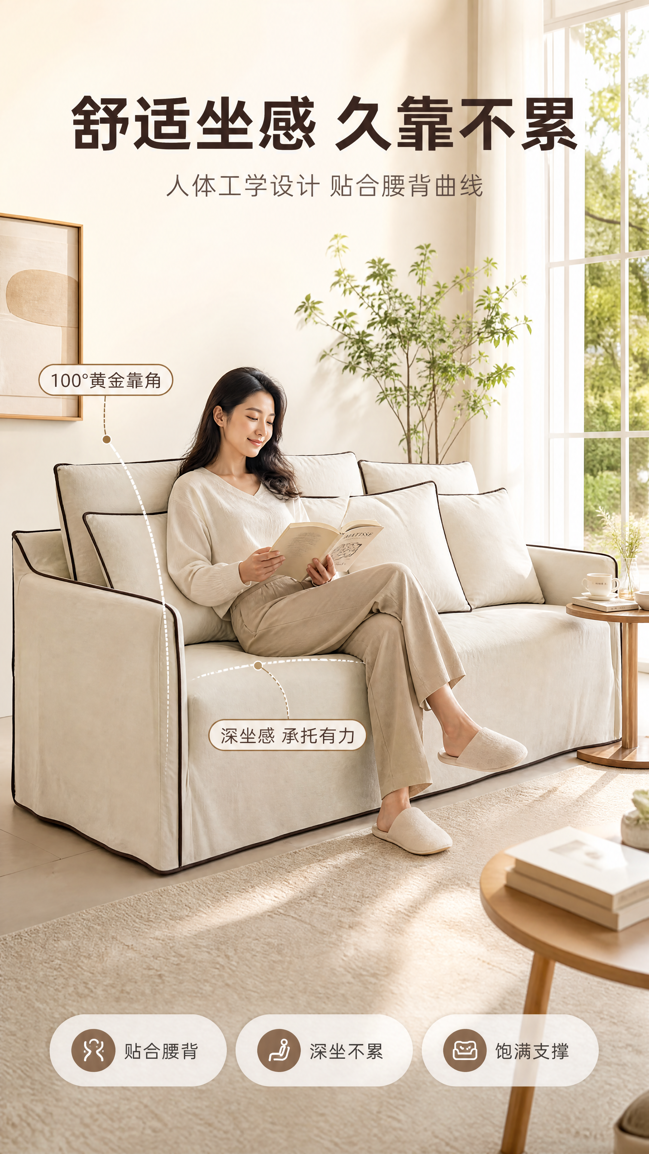 [商品] 使用【图1】米白色布艺三人位沙发；商品处理：保留沙发… - 图片创意预览
