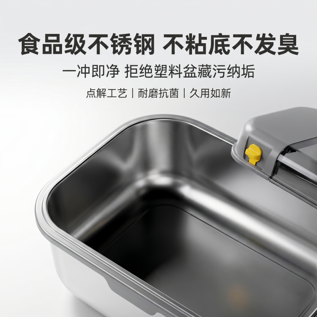 [主图 4] 食品级不锈钢材质卖点展示主图。
[氛围风格] 现代简约电商风，统一干净高级质感，整体风格光影配色和前几张保持一致
[画质] 商业摄影质感、光线柔和通透、产品清晰真实、画面干净高级，文字清预览效果
