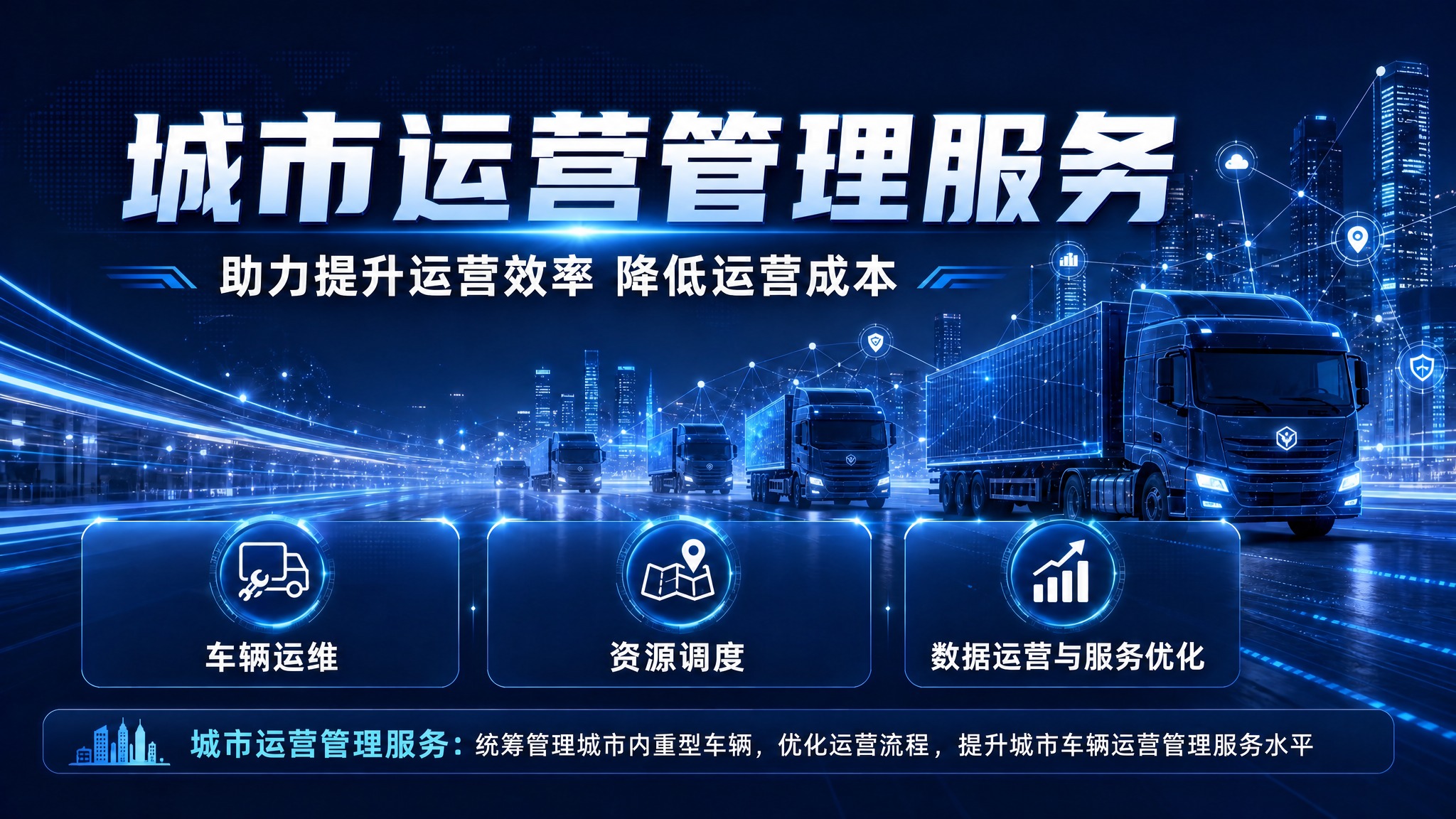 将图中的大标题“智能网联运营解决方案”修改为“城市运营管理服务… - 图片创意预览