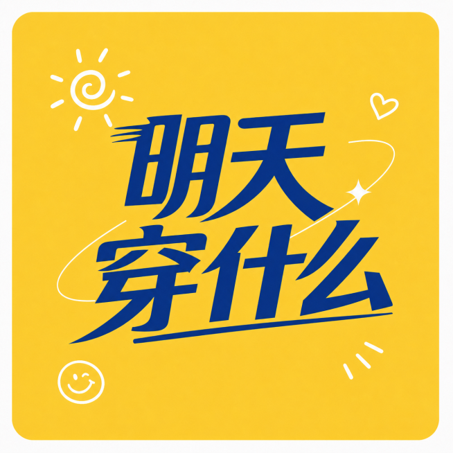 基于这张播客头像修改，保持原有的文字设计和黄色背景不变，点缀少量简约元素传递轻松祝福和积极能量，元素不要复杂，不要添加穿搭相关元素，保留核心文字"明天穿什么"，整体依然简约直观年轻有活力预览效果