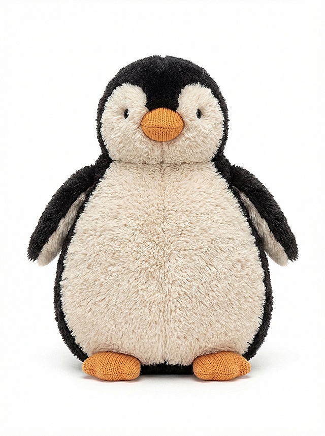 柔软毛绒质感的卡通企鹅，采用毛发生长风与软3D设计，萌趣可爱，传递温暖舒适感，适合节日赠礼。