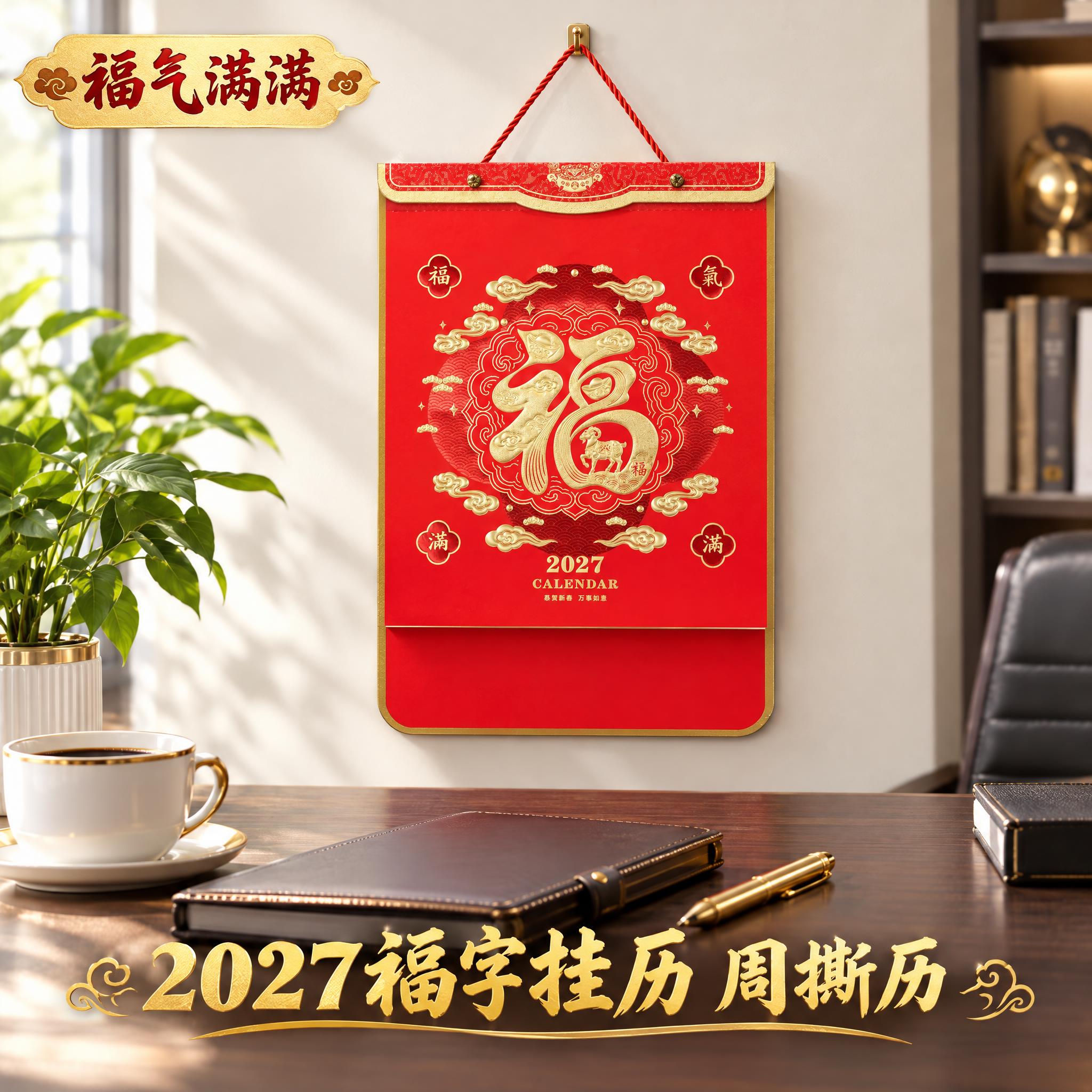 福气满满2027年挂历淘宝主图第2张，主题：福字款正面展示。高… - 图片创意预览