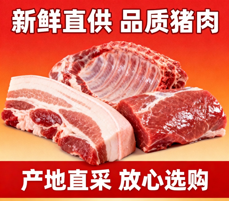 给我设计一个猪肉海报 背景以猪肉为主 长3.3m高2.9m 要鲜艳 大气预览效果