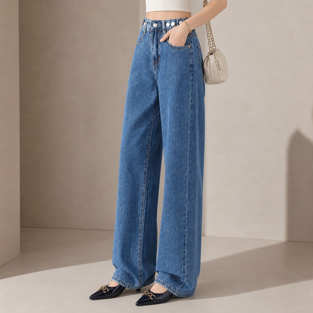 参考图中人物穿搭、牛仔裤款式、鞋子、包包、场景完全一致，仅改变… - 图片创意预览