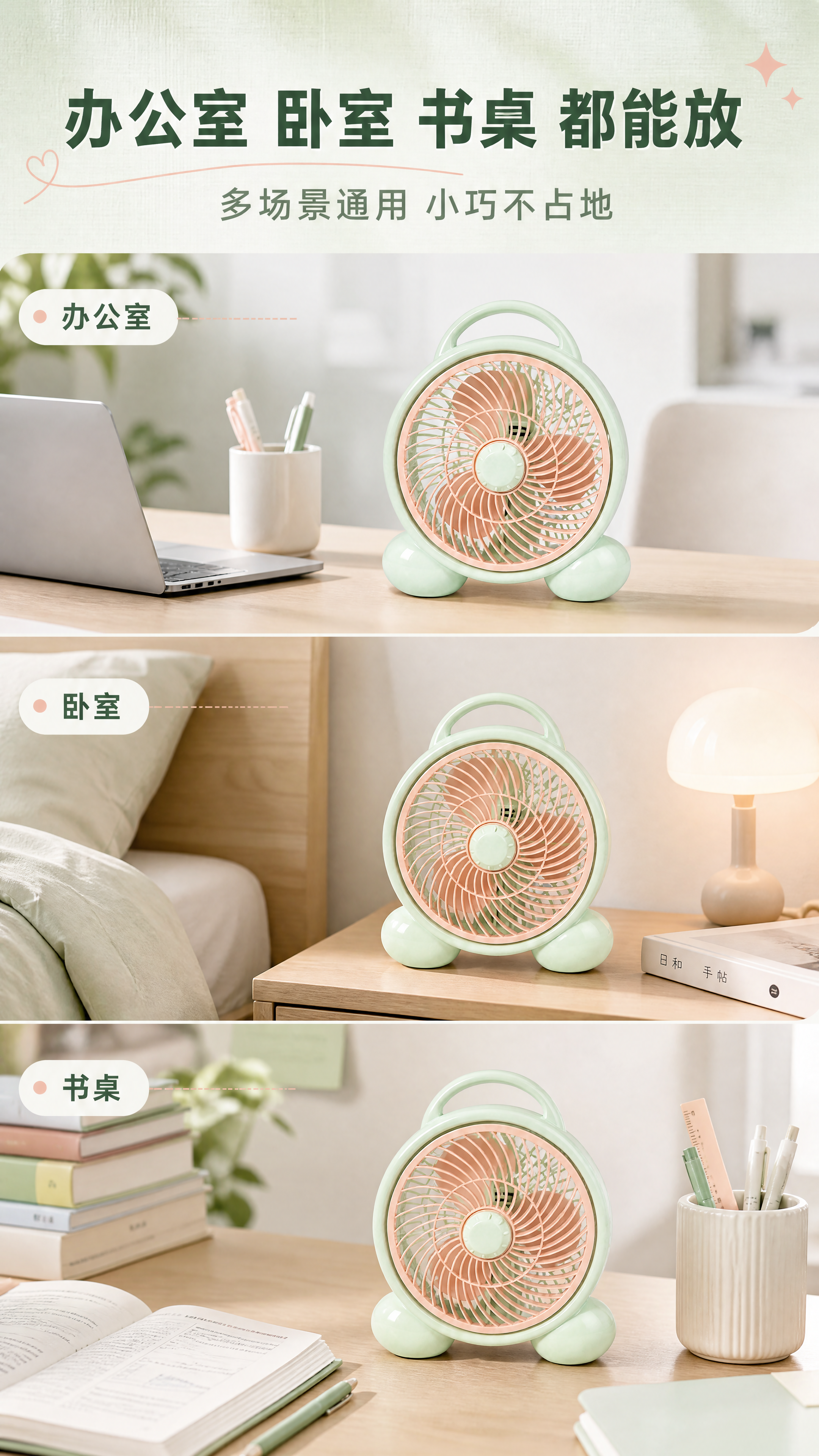 [商品] 使用【图1】桌面循环扇：浅薄荷绿亮面塑料机身、顶部一… - 图片创意预览