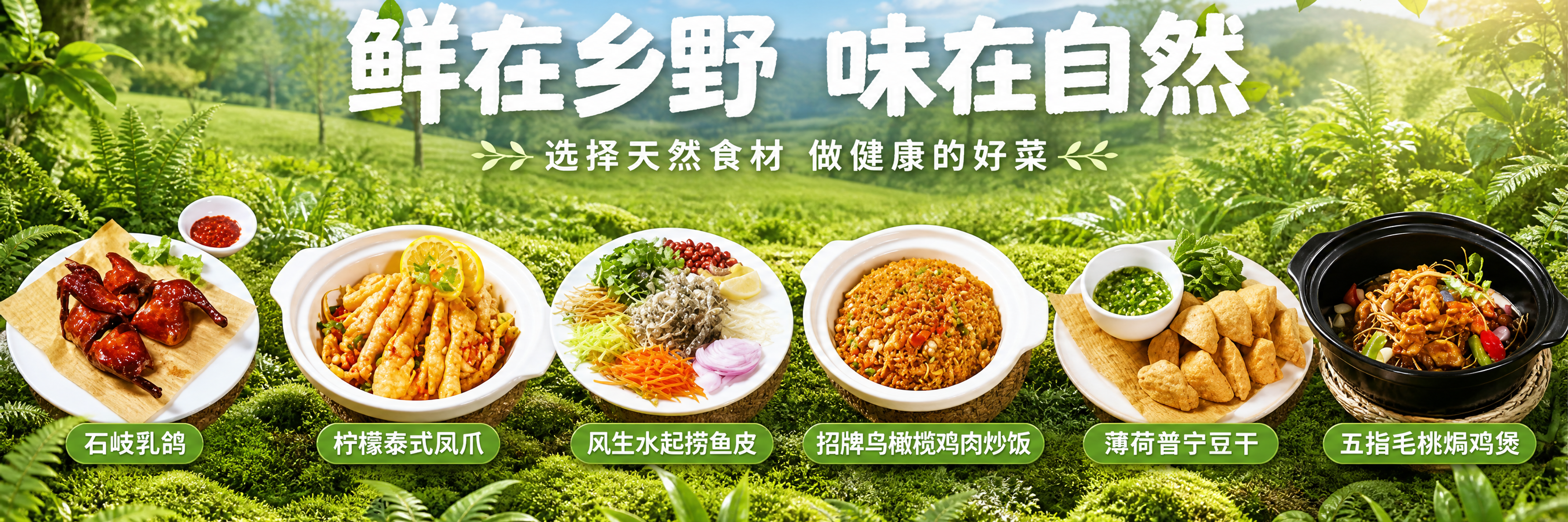 参考两张图片的版式和菜品内容，生成一张超宽横向菜品展示海报。6… - 图片创意预览