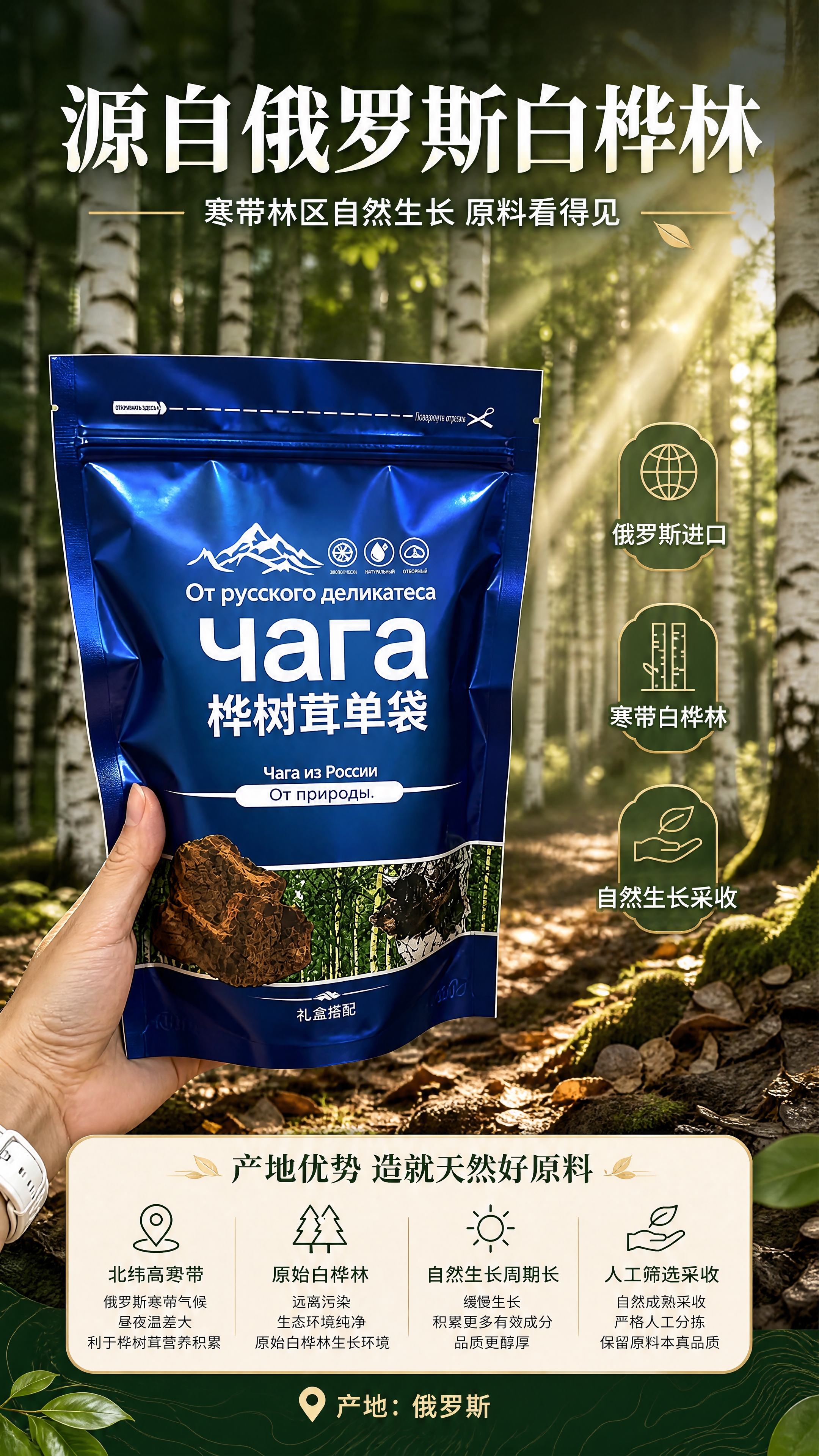 [商品] 使用【图2】手持桦树茸蓝色包装袋产品图；保留包装袋的… - 图片创意预览