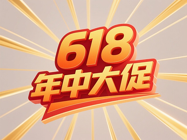 以红色与黄色渐变为主色调，搭配橙色点缀，具有现代感的618年中大促艺术字设计，字体采用更具动感的倾斜角度，笔画边缘添加轻微的圆角处理和立体阴影效果，周围环绕放射状的金色光芒线条，整体造型更显活泼与促销氛围，保持"618年中大促"文字内容不变，文字排版紧凑且富有层次感，视觉冲击力强，适合电商促销活动宣传使用。