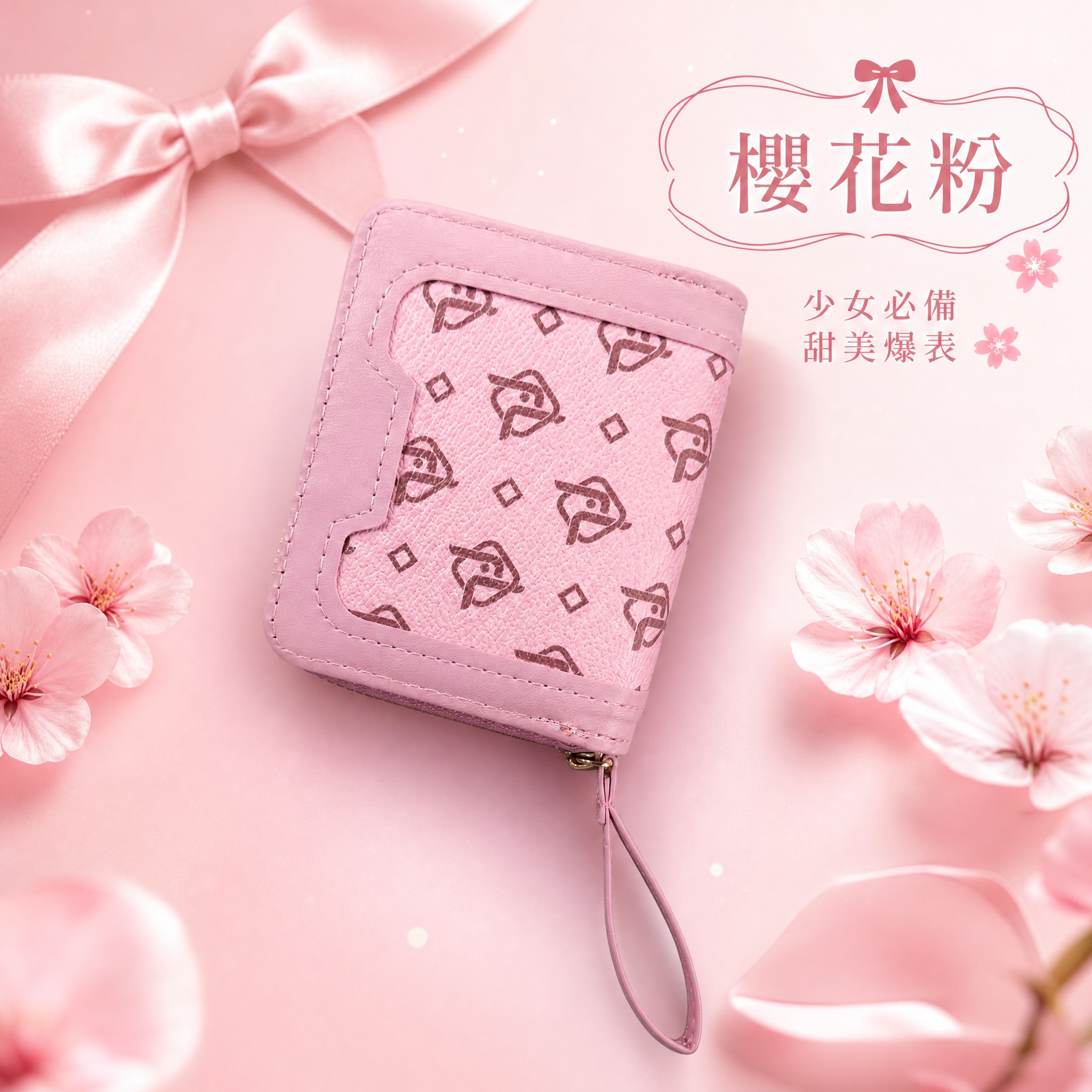 虾皮台湾站电商单色展示图，1:1正方形，2K。画面中央展示樱花… - 图片创意预览