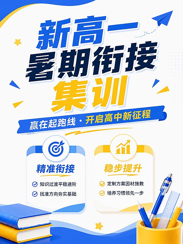 基于原图修改，仅将"高效提分"替换为"稳步提升"，保持原图蓝黄配色、布局和其他所有文案内容完全不变，画面清晰，突出修改后的文案，3:4比例
