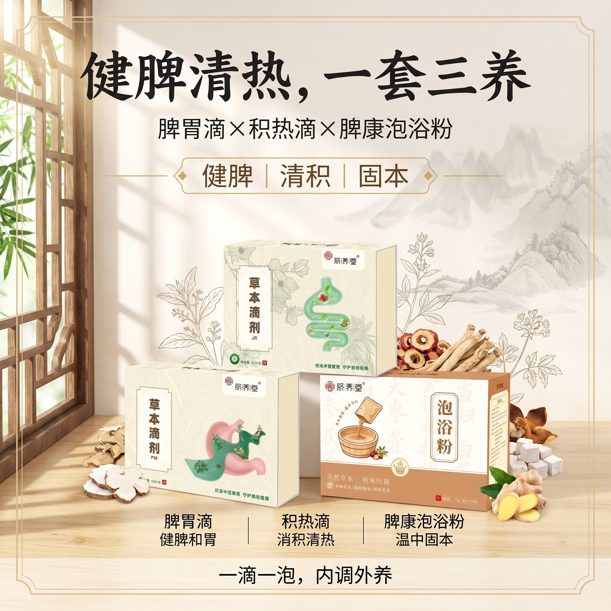 高端东方草本健康产品电商主图，1:1正方形比例，现代东方草本品… - 图片创意预览