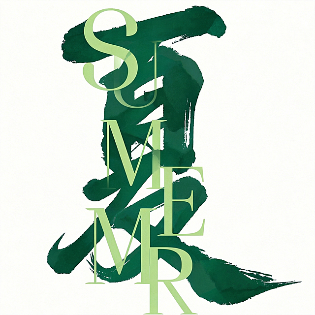 去掉图片中多余的P字母，修正英文为正确的summer拼写S-U-M-M-E-R，保留原有夏字logo的汉字、整体风格、图片大小、墨绿色书法笔触不变，仅移除多余字母修正拼写。