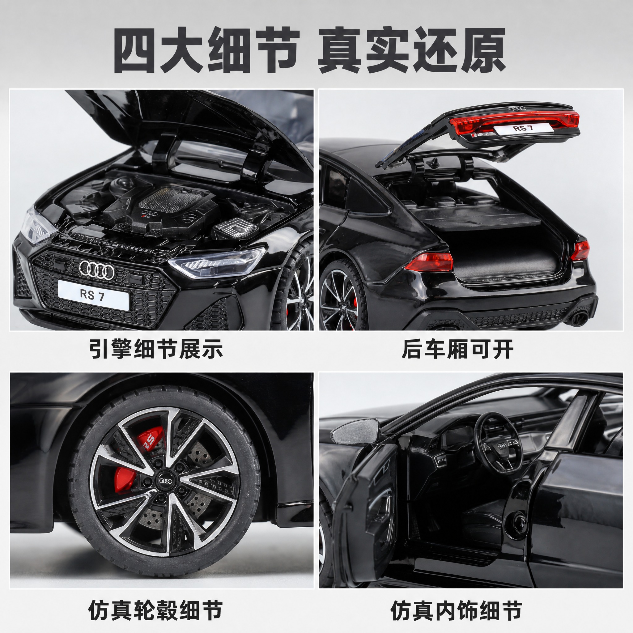 [主图-2] 奥迪RS7合金车模细节功能展示图，主打四大核心细… - 图片创意预览