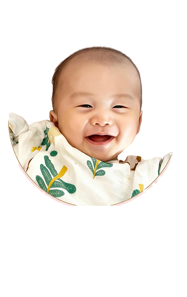 图片用于宝宝百天宴，扣出宝宝上半身未遮挡的主体，调亮图片关放置于底图的圆形中。