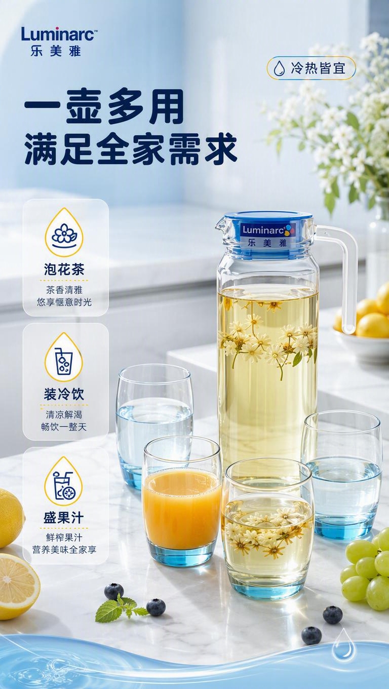 [商品] 使用【图1】乐美雅玻璃冷水壶套装，保留玻璃材质、蓝色… - 图片创意预览