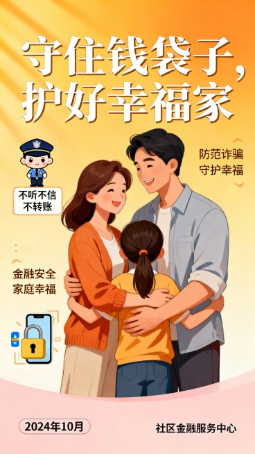 生成一张以“守住钱袋子,护好幸福家”为内容的海报预览效果