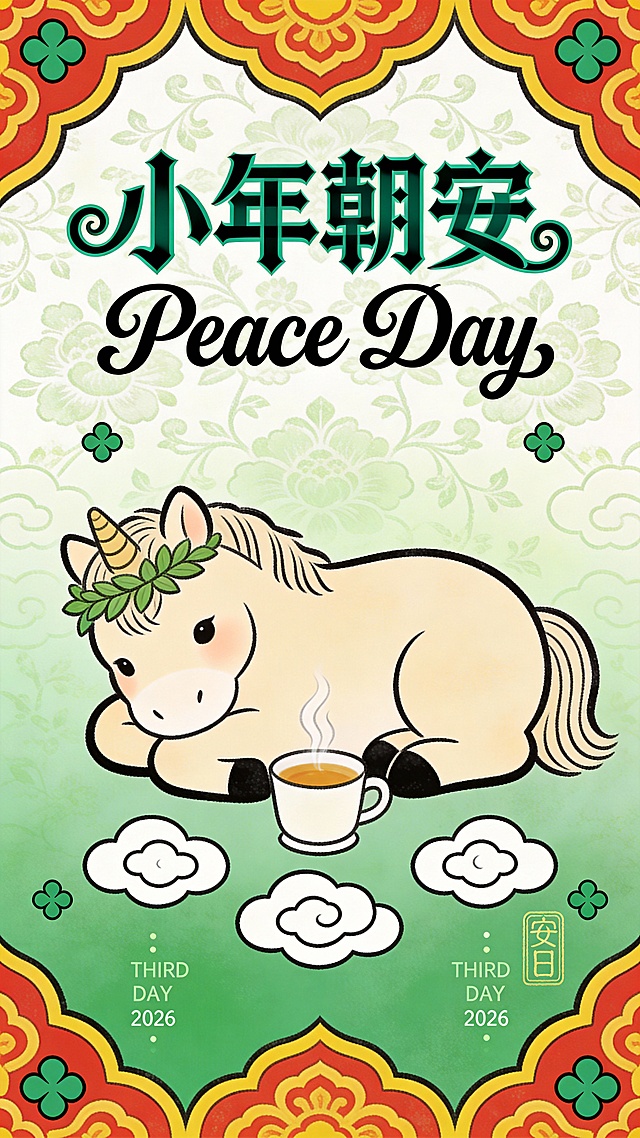 年画小年朝安小马图