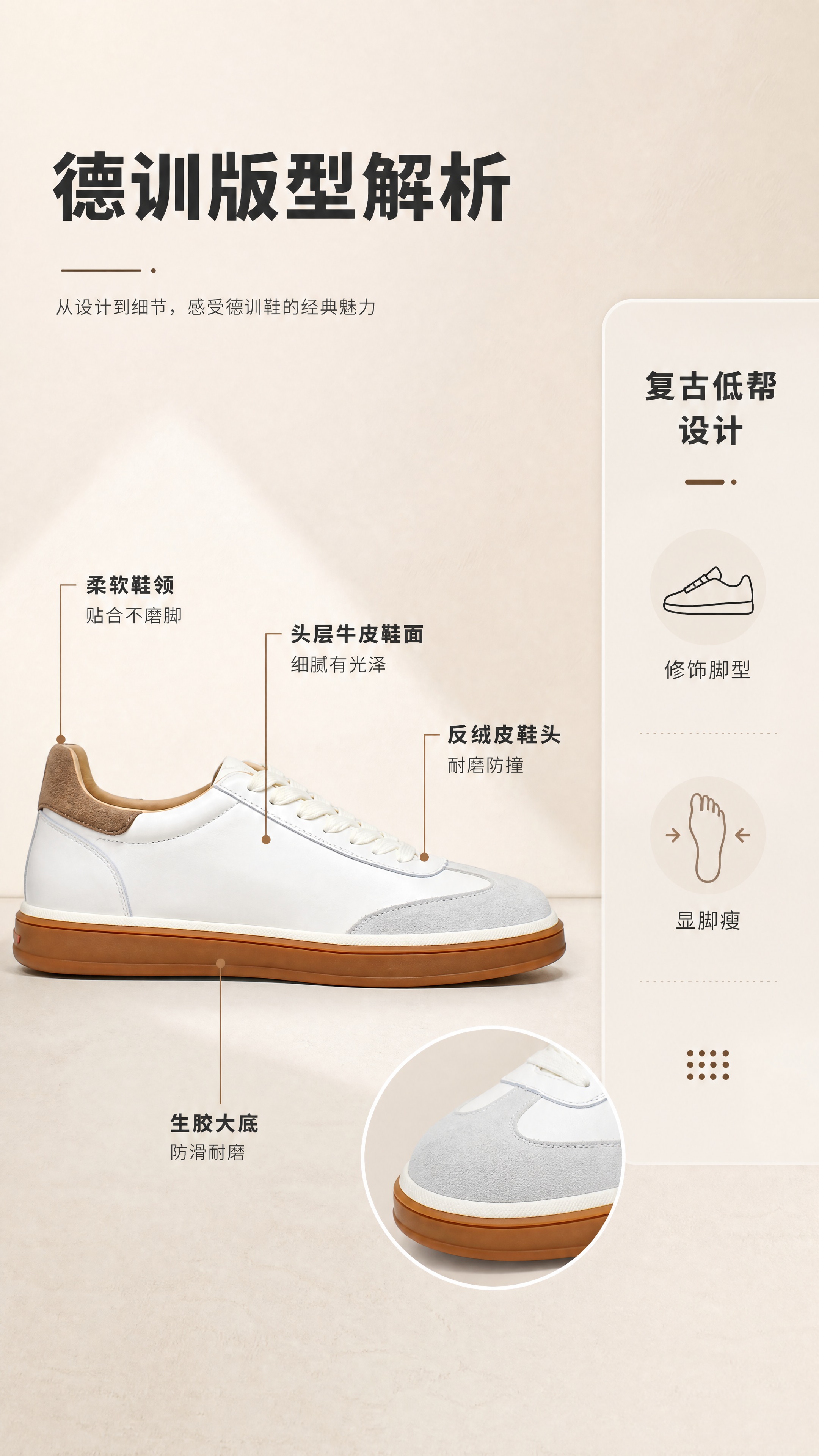 [商品] 使用【图1】白棕拼色德训休闲板鞋；商品处理：保留鞋型… - 图片创意预览