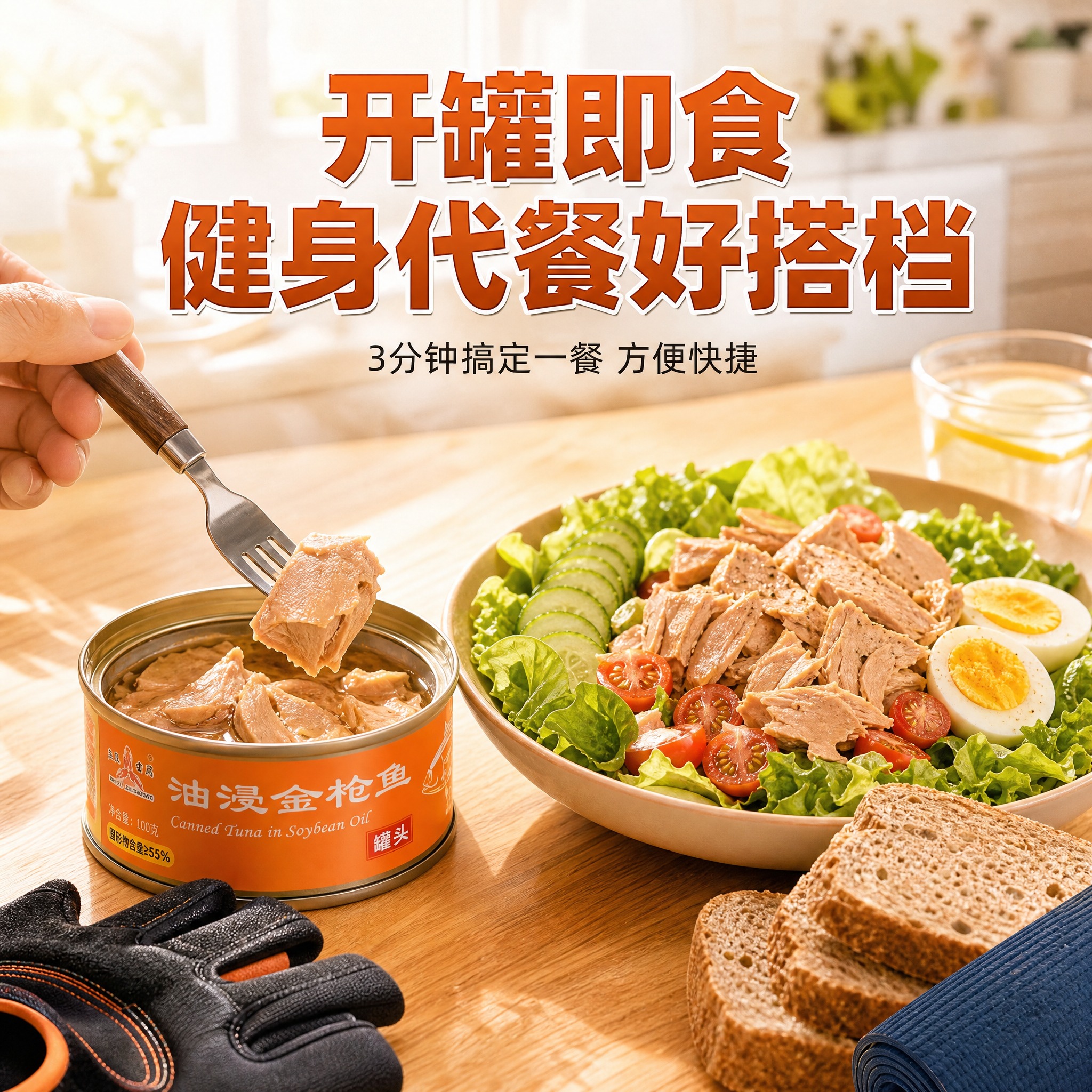 [主图-4] 健身代餐场景 开罐即食 生活方式代入 [统一基调… - 图片创意预览
